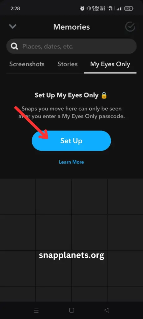 设置 Snapchat My eyes Only 第 1 步