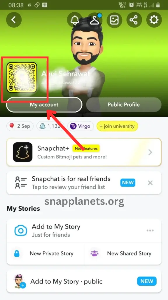 Partager le code QR de Snapchat Étape 1