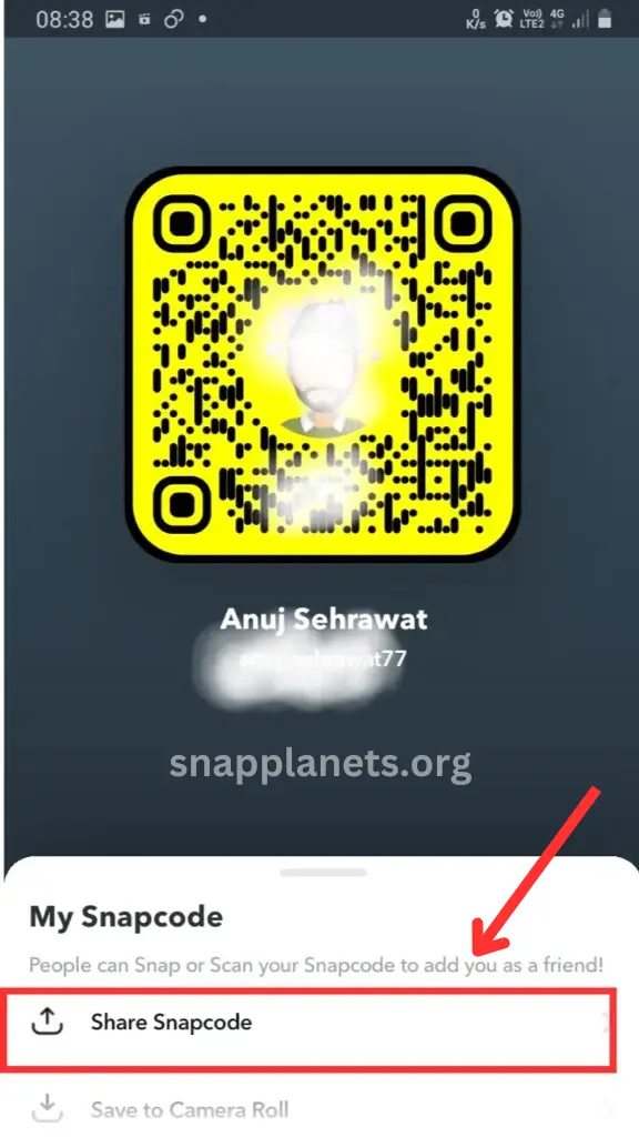 Partager le code QR de Snapchat Étape 2